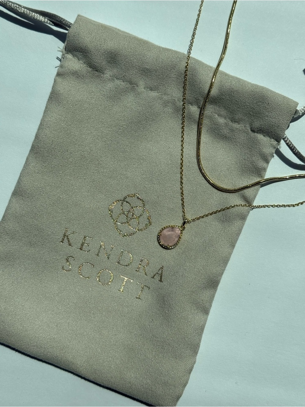Kendra Scott Gold Necklace with Pink Teardrop Pendant